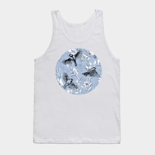 Flowers and Flight in Monochrome Blue Purple Tank Top